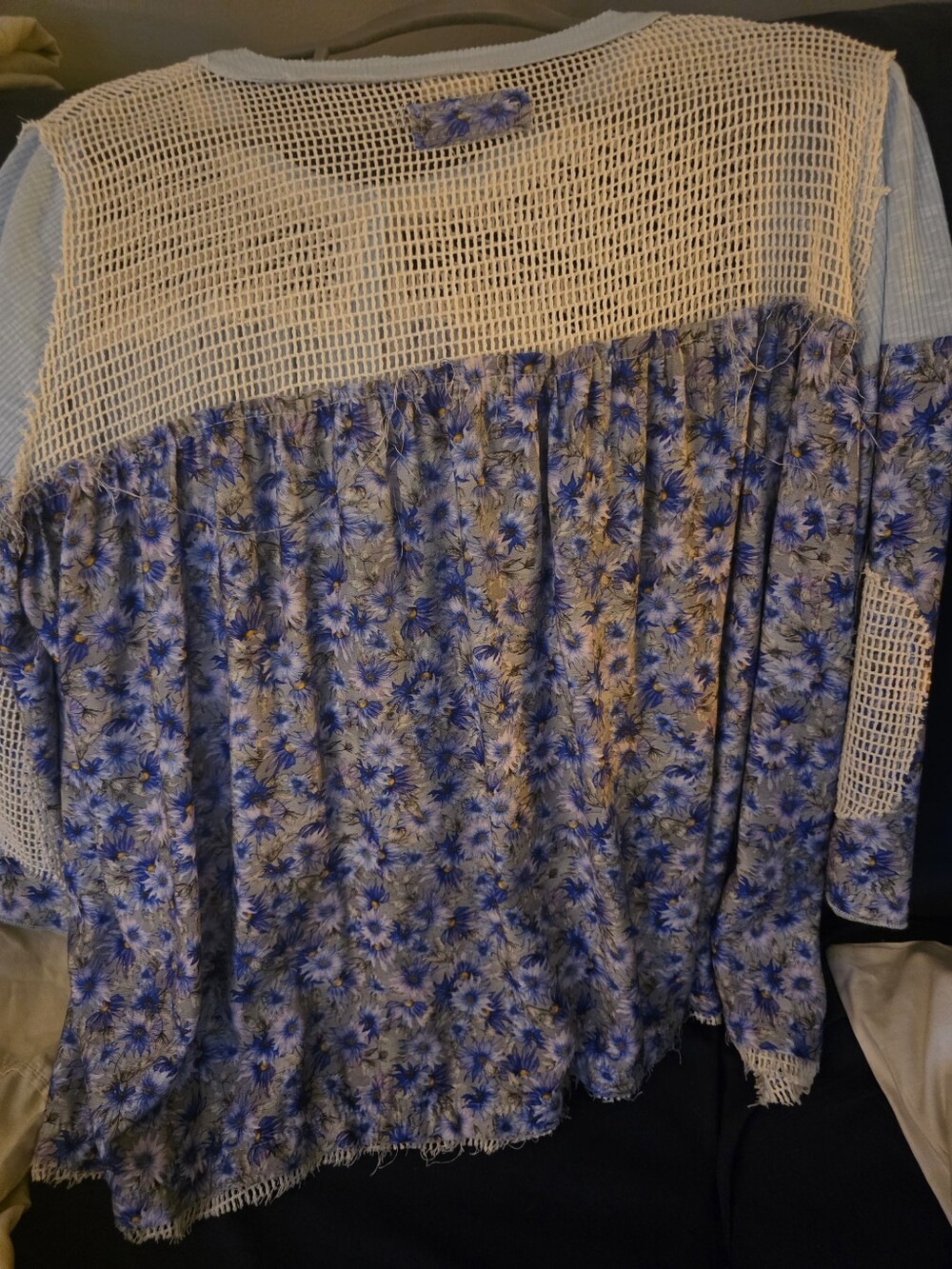 POL Light Blue Floral Crochet Yoke Mixed-Print Tunic - Picture 2 of 4
